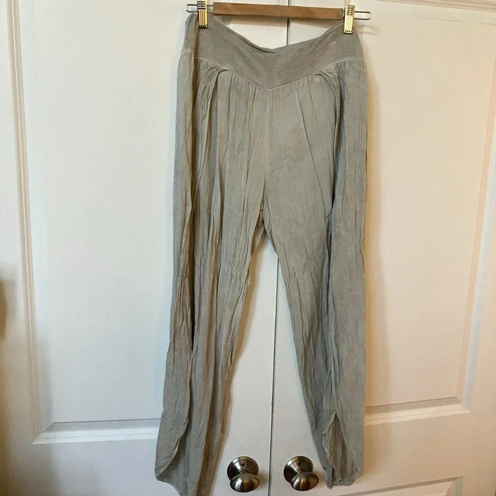 Boho Hippie Made‎ in Italy Viscose Lightweight Semi Sheer Wrap Flowy Pants
